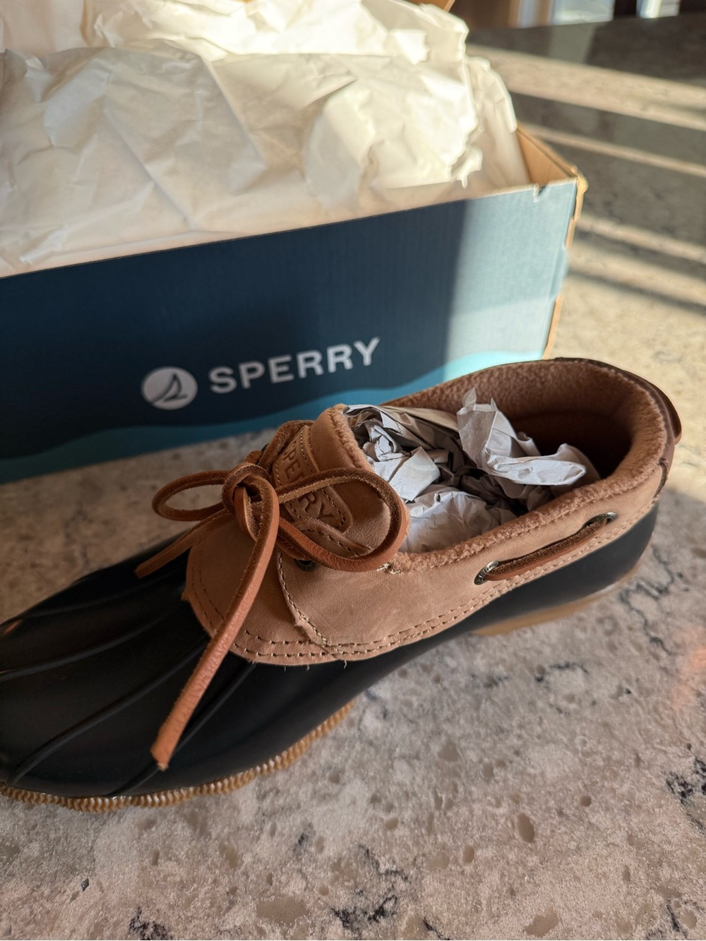 Sperry Saltwater women’s  Two-Tone Brown duck/ rain shoes. NIB